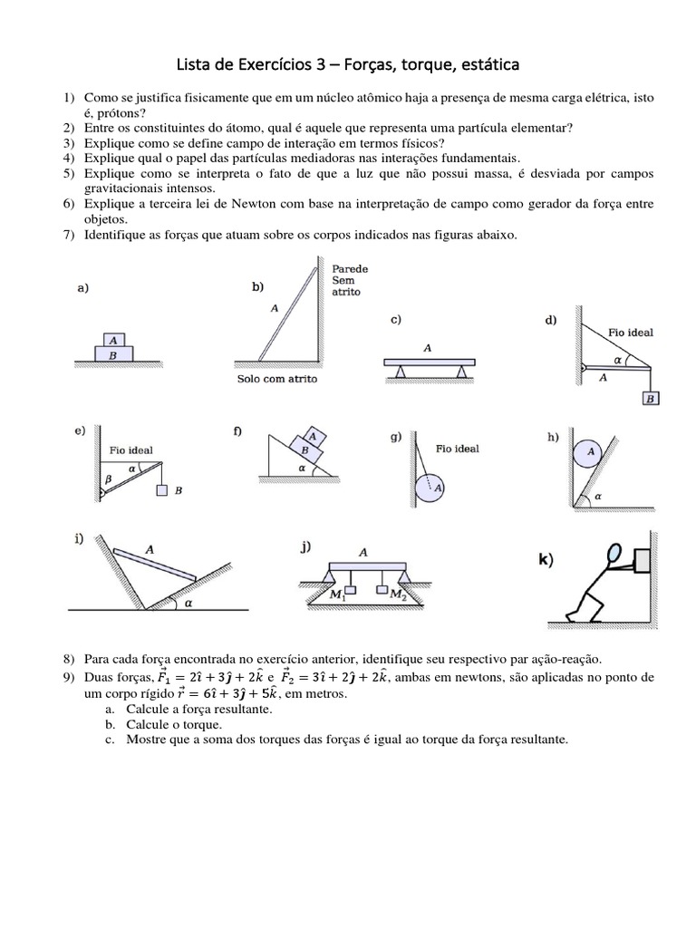 Listade Exercicios 3 | PDF | Força | Torque
