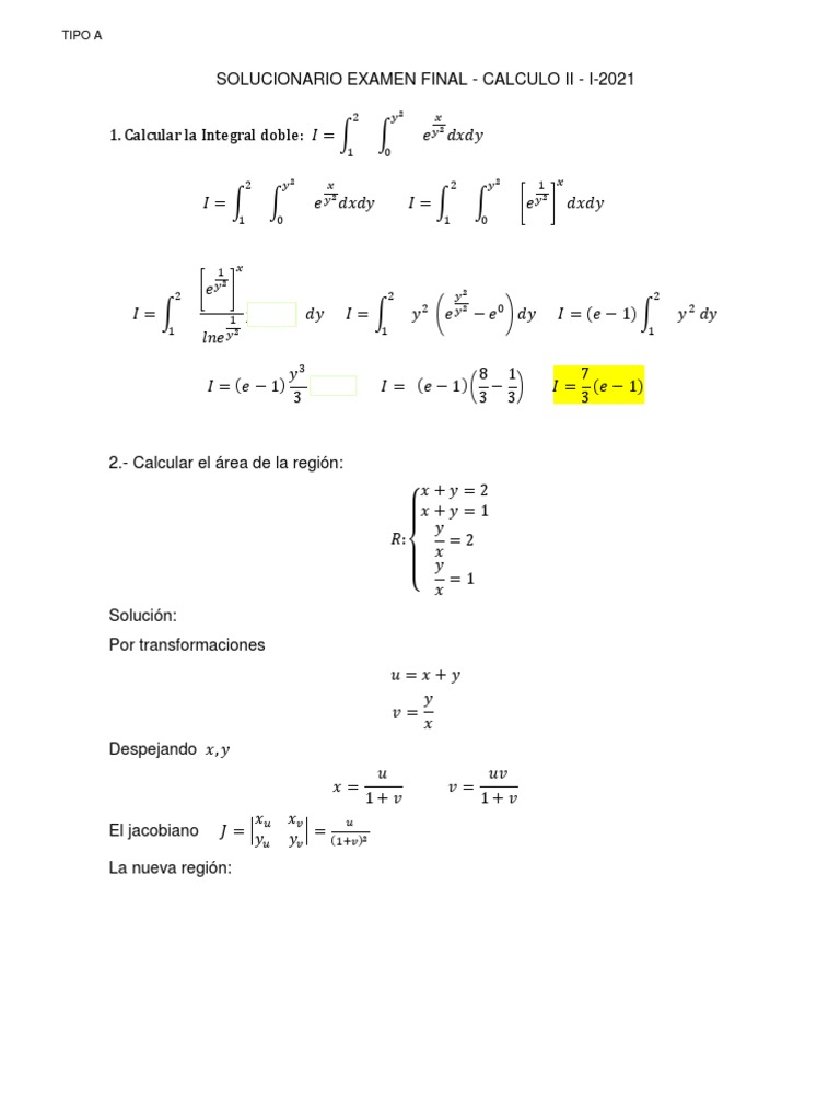 2021-I Examen Final Solucionario Tipo A+ | PDF | Integral | Física teórica