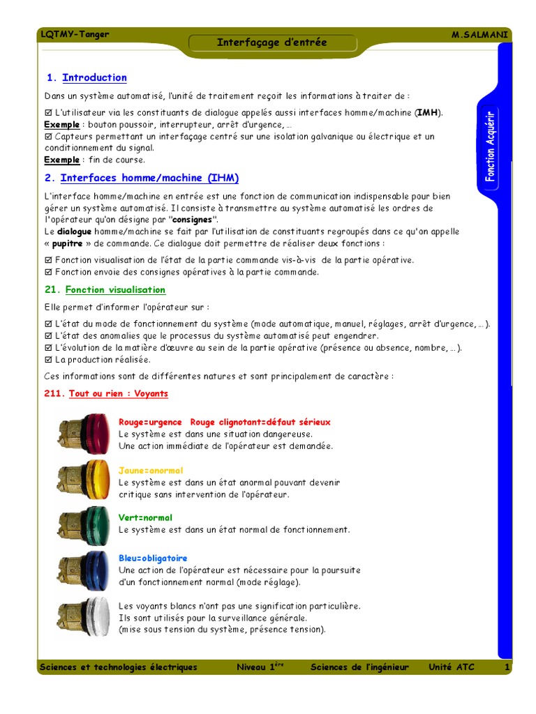 Interfaçage d'entrée en automatisation | PDF | Automatisation ...