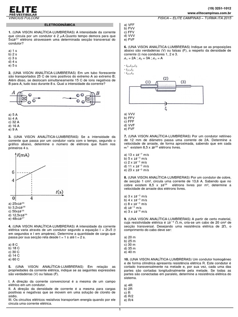Questões de Eletrodinâmica para ITA | PDF | Condutor elétrico ...