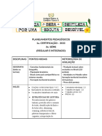 Planejamentos pedagógicos 1a certificação 3a série disciplinas avaliação