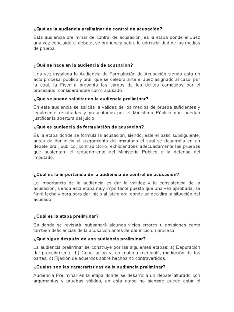 ¿Qué Es La Audiencia Preliminar de Control de Acusación? PDF