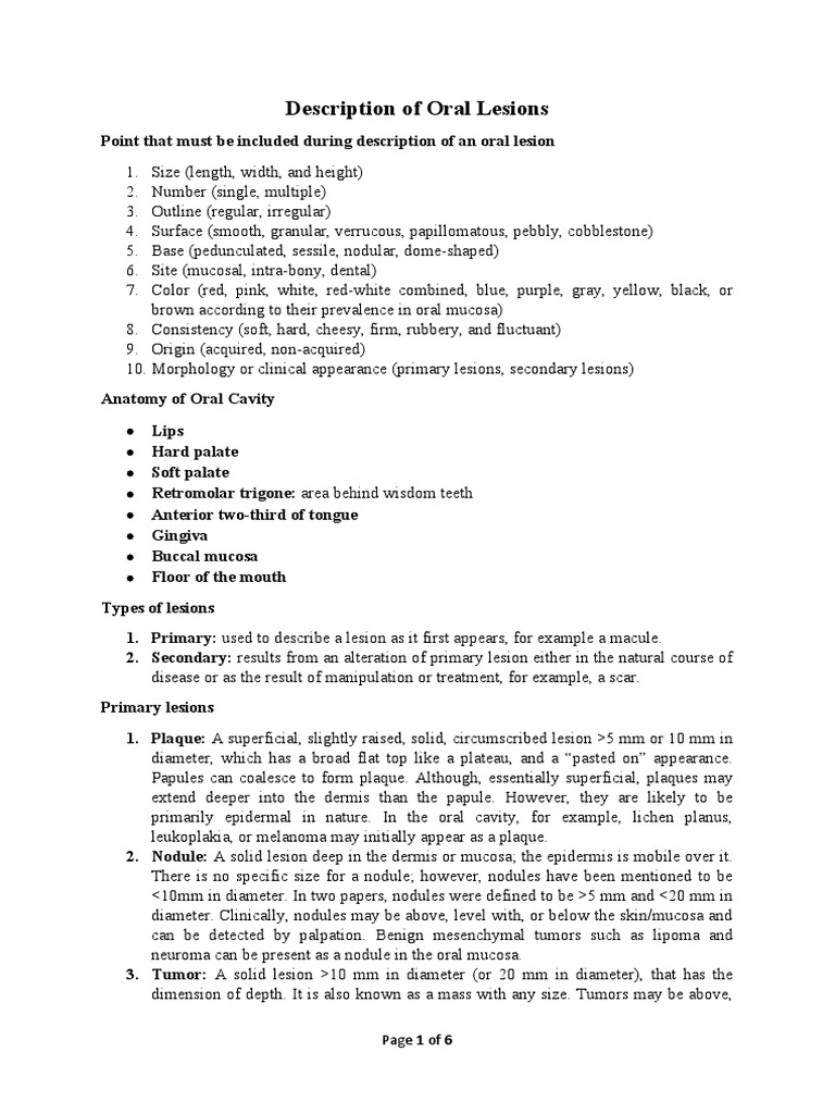 Description of Oral Lesions | PDF | Medical Specialties | Diseases And ...