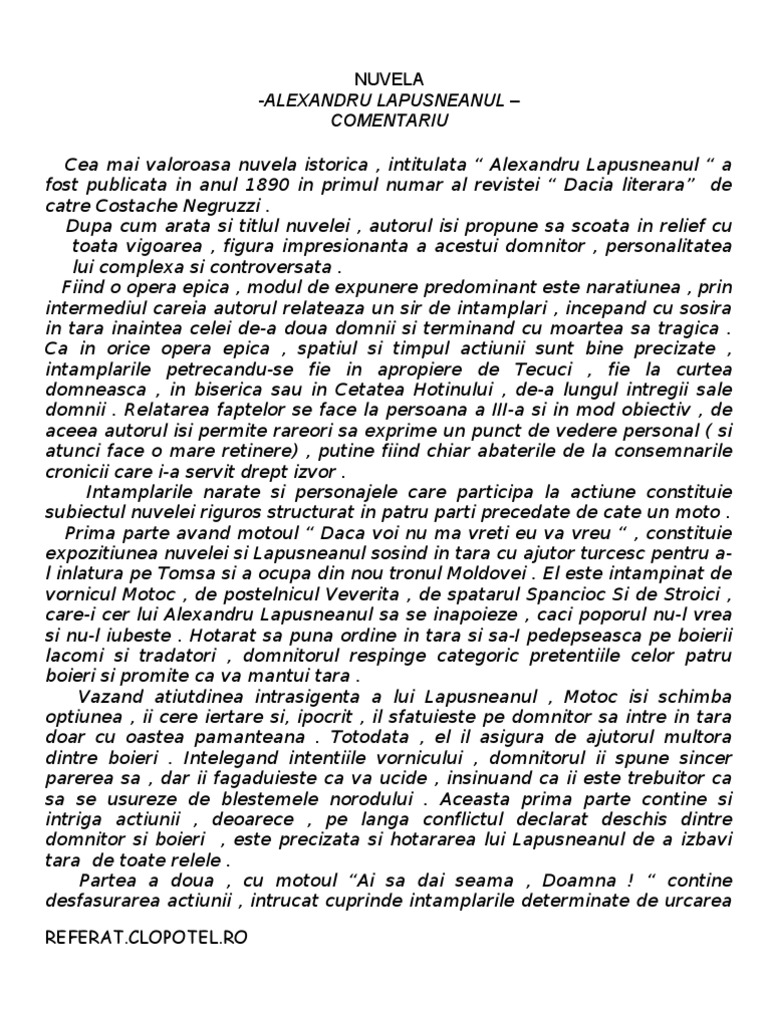 Alexandru Lapusneanu Rezumat Pe Capitole Alexandru Lapusneanu 2 | PDF