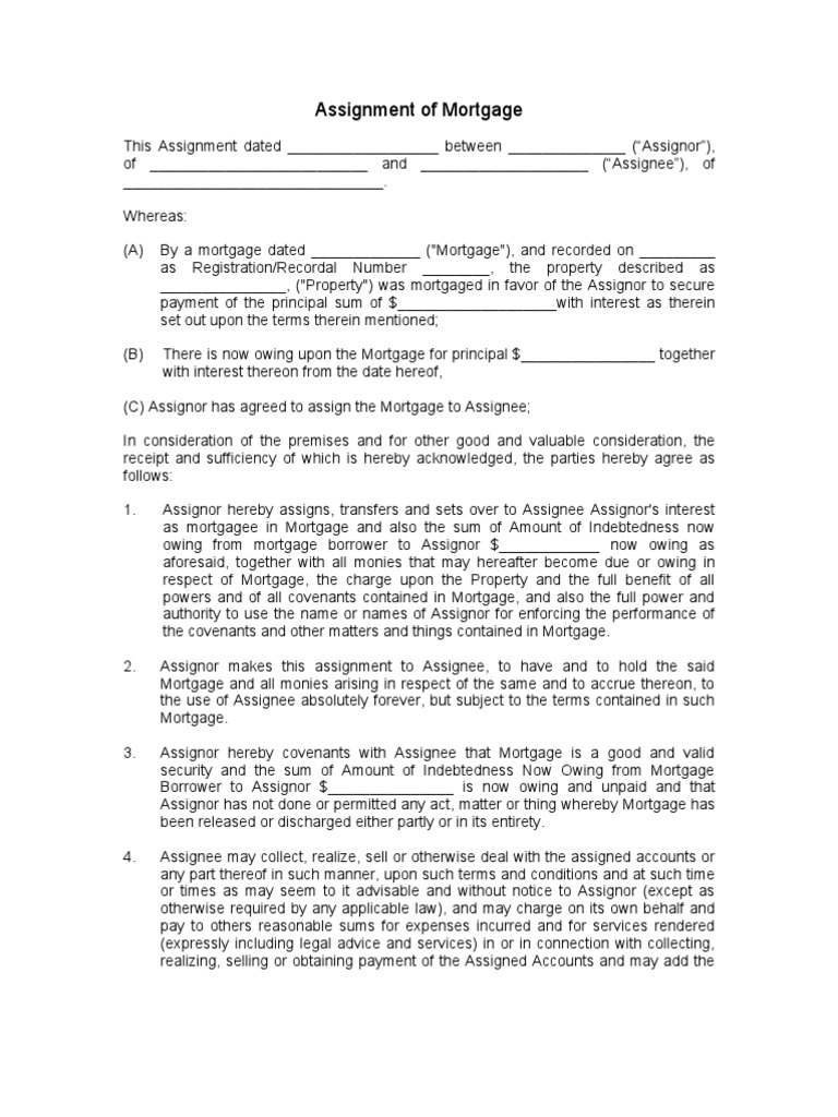 what is an assignment of mortgage example