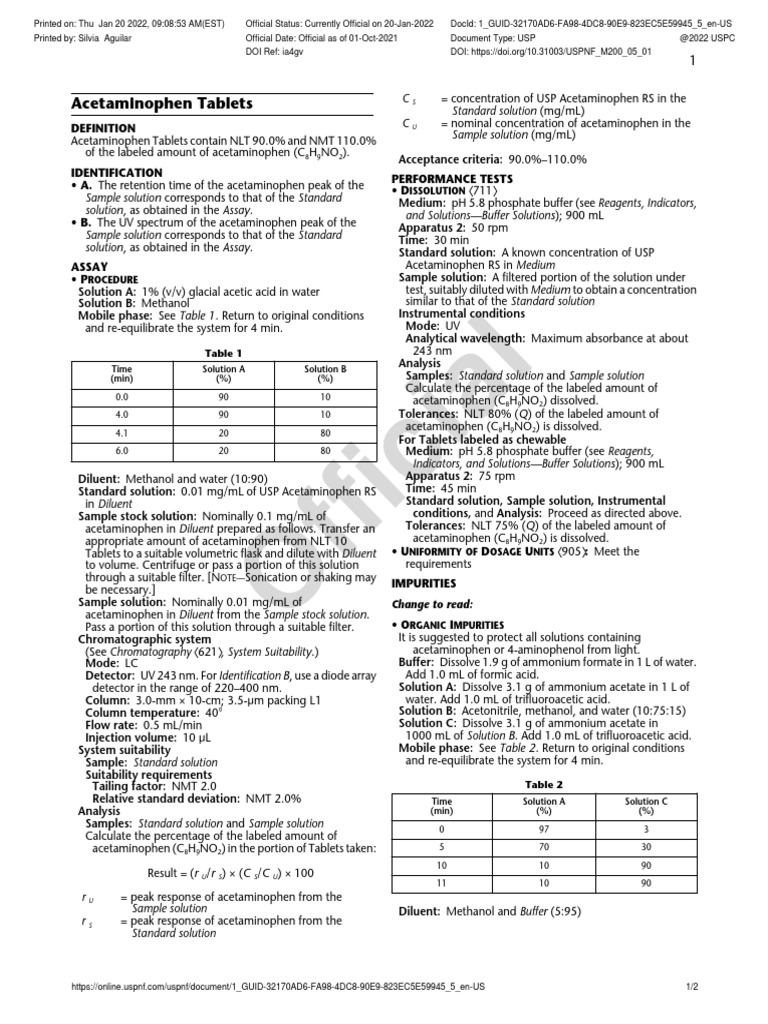 Paracetamol Tabletas PDF Chromatography Buffer Solution