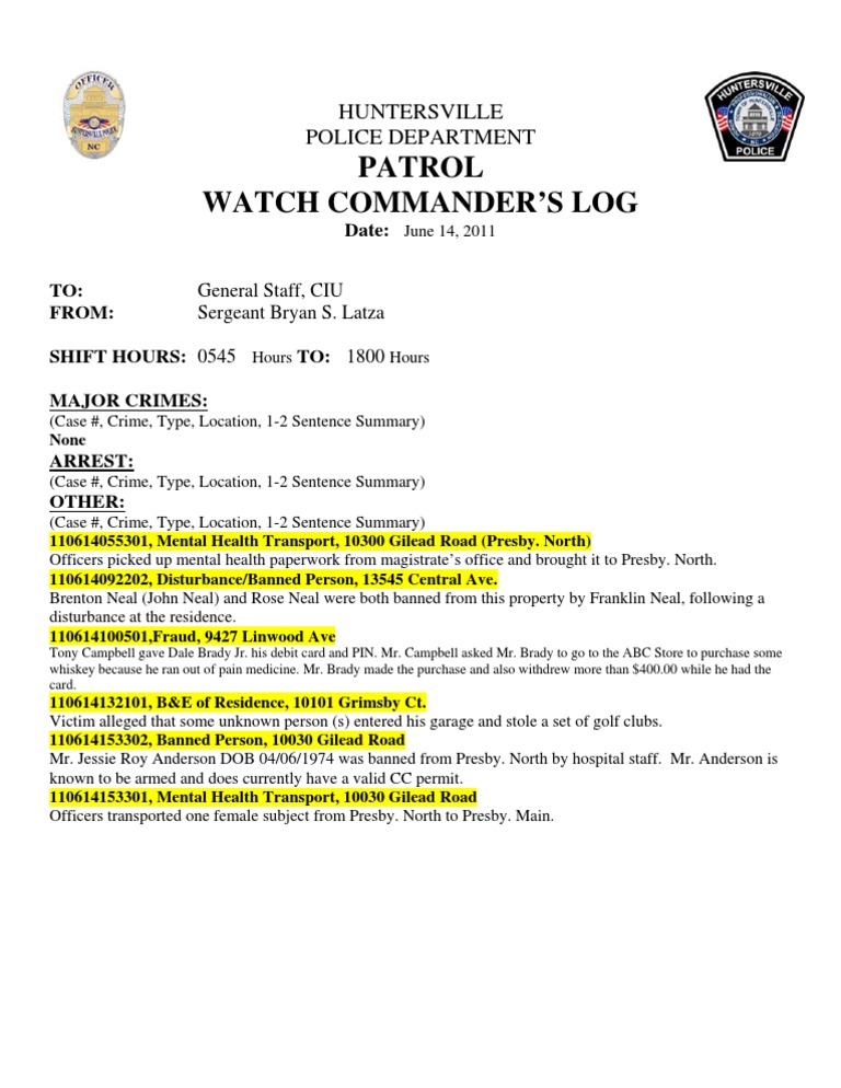 Watch Log 6-14-11day | PDF