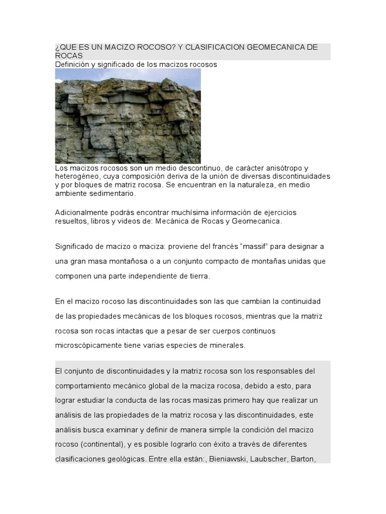 Definición y clasificación de macizos rocosos | PDF | Roca (geología ...