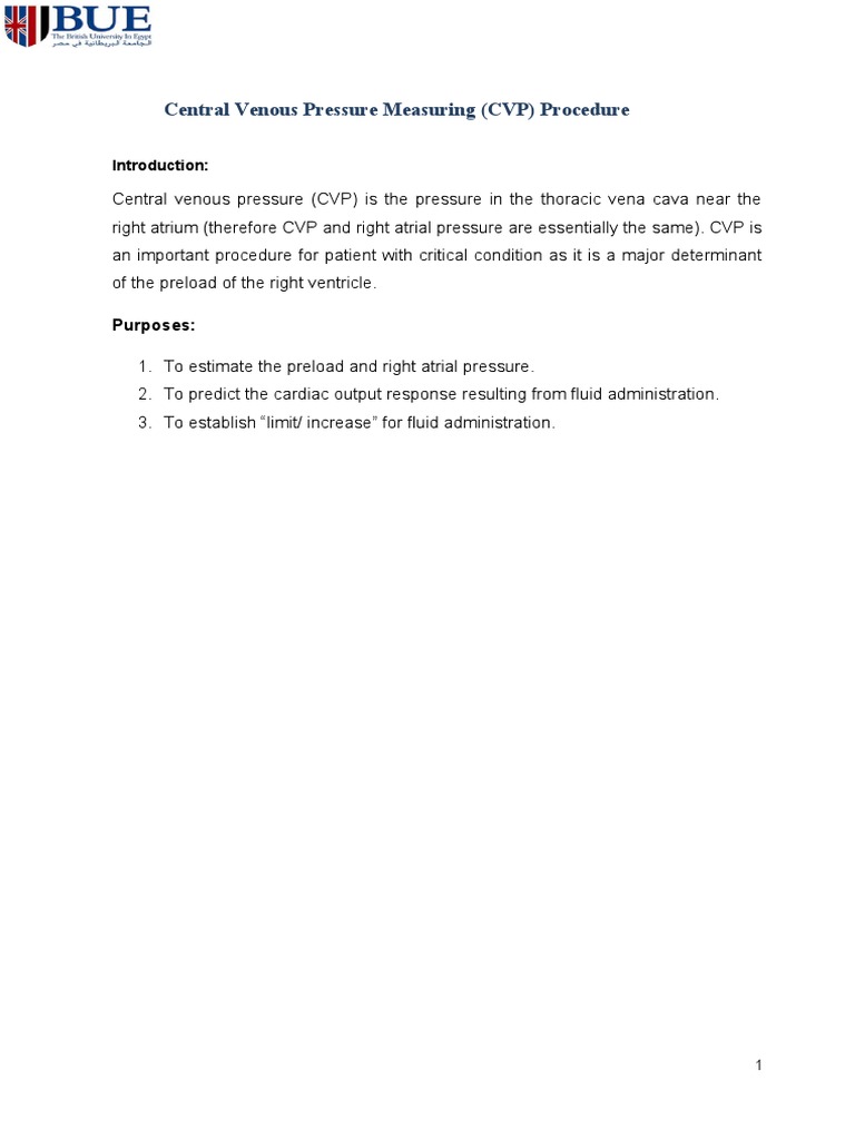 Central Venous Pressure (CVP) Monitoring Using A Water Manometer PDF