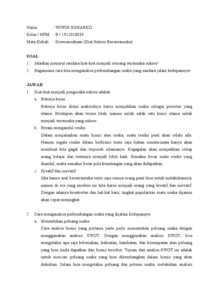 Kiat Sukses Berwirausaha Dan Analisis Usaha Pdf