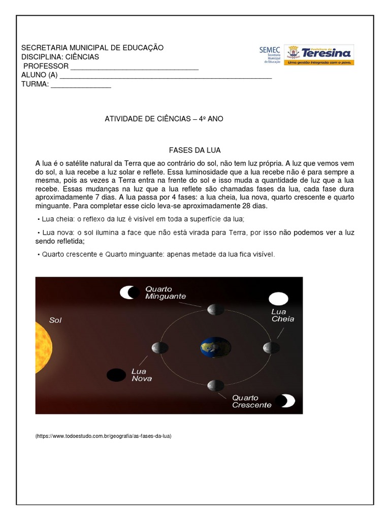 Atividade Sobre A Lua - 4º Ano | PDF