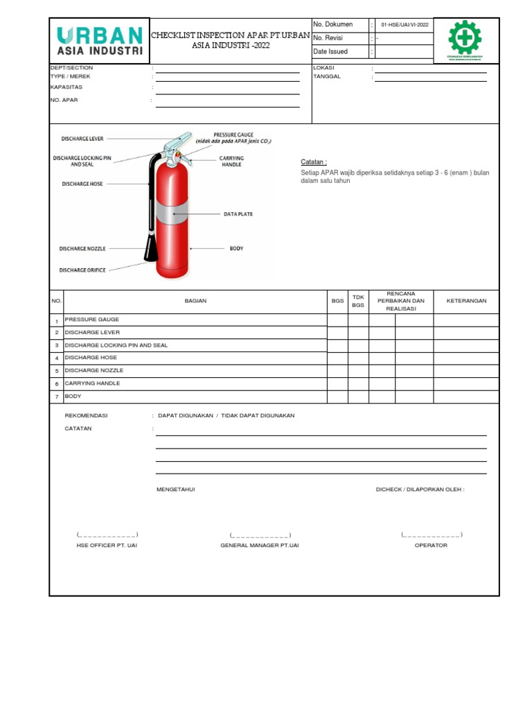 Checklist Inspeksi APAR 2022 | PDF