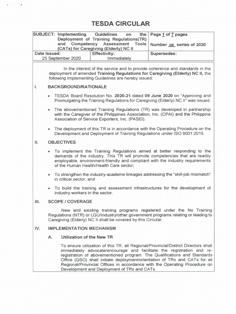 TESDA Guidelines for Caregiving NC II | PDF | Caregiver | Personal Trainer