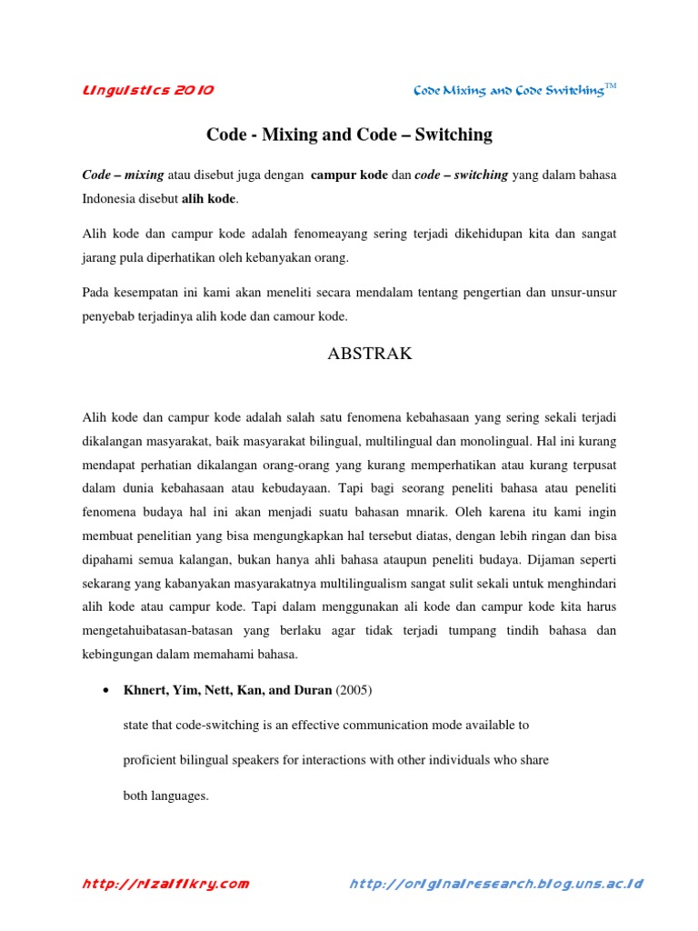 Code Mixing and Code Switching | PDF | Seni & Disiplin Bahasa