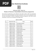 Indian Statistical Institute: Master of Science in Quantitative Economics Programme