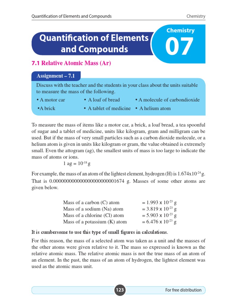 Chap 7 - Quantification of Elements - Compressed | PDF | Mole (Unit ...