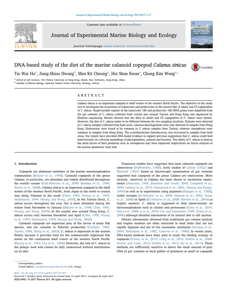DNA-based Study of The Diet of The Marine Calanoid Copepod Calanus ...