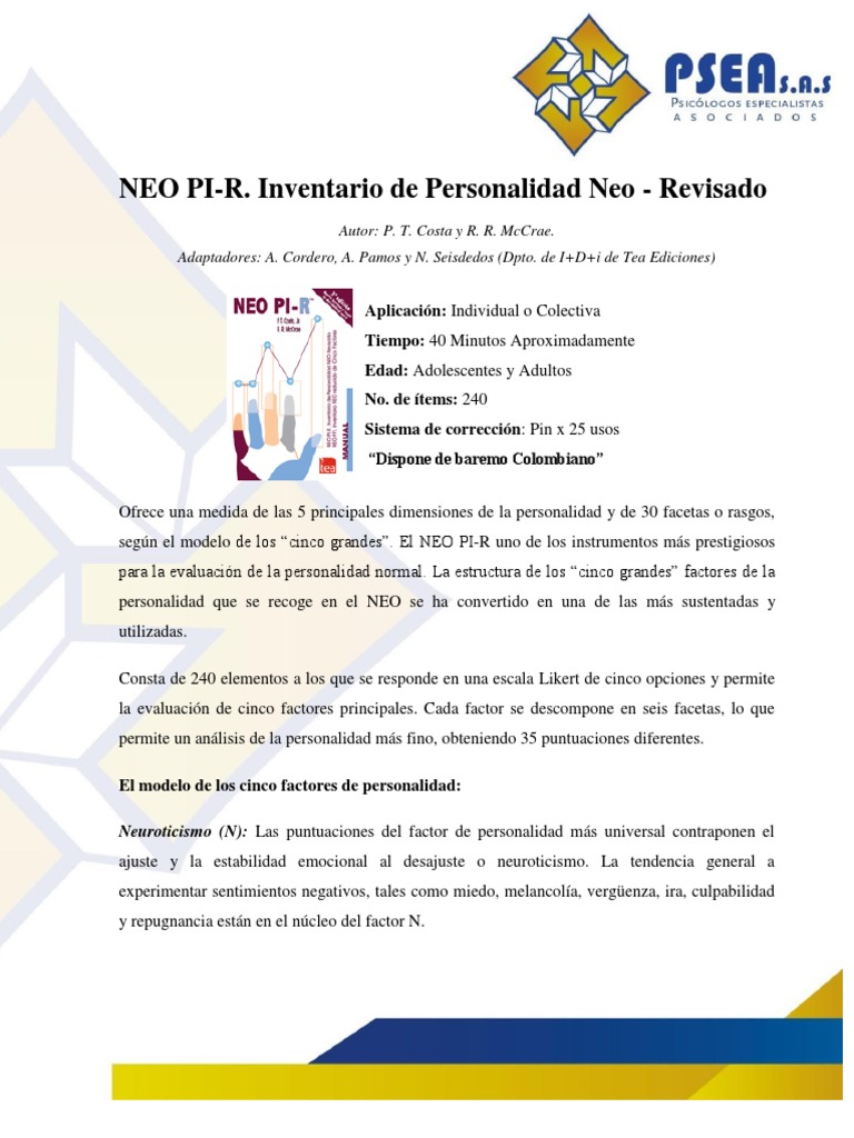 Inventario de Personalidad NEO PI-R | PDF | Las emociones | Altruismo