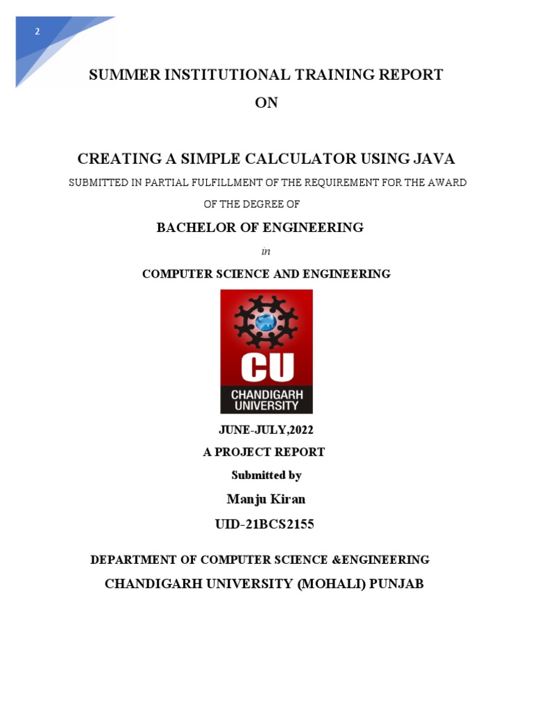 Creating a Simple Calculator Using Java: A Project Report on Developing ...
