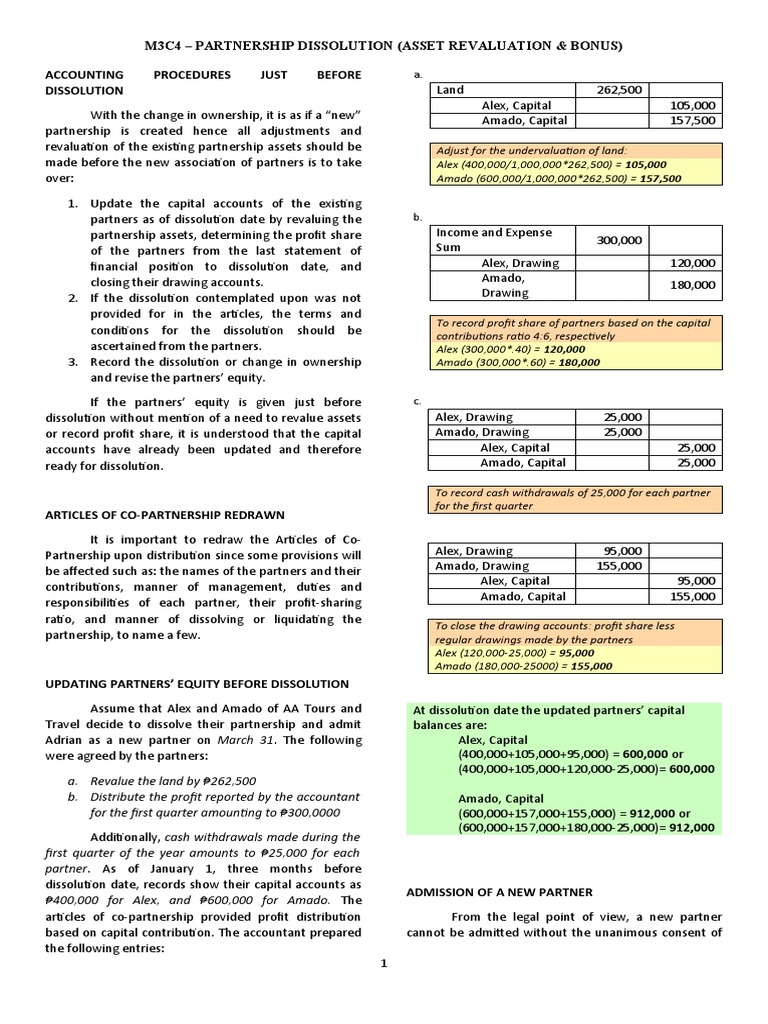 Partnership Asset Revaluation & Bonus | PDF | Equity (Finance ...