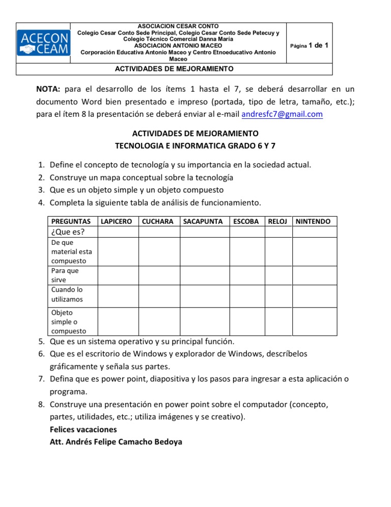 Actividades de Tecnología para 6to Grado | PDF | Negocios | Arte