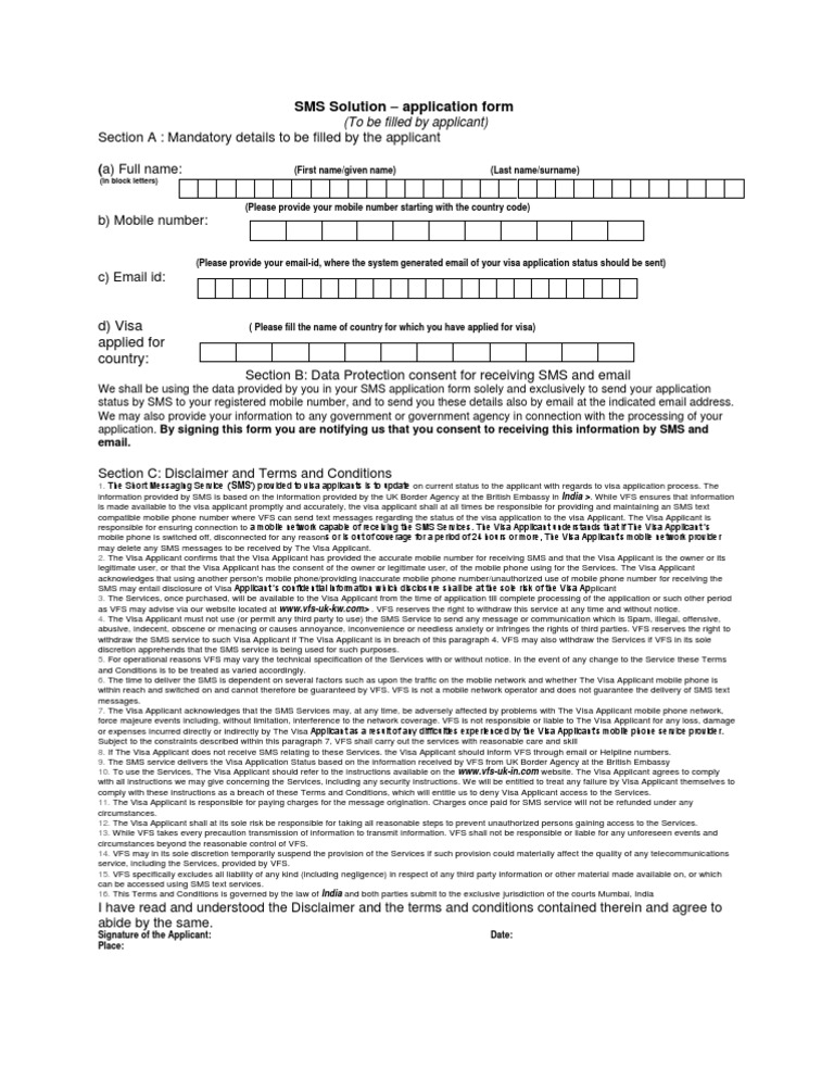 SMS Visa Application Form | PDF | Short Message Service | Email