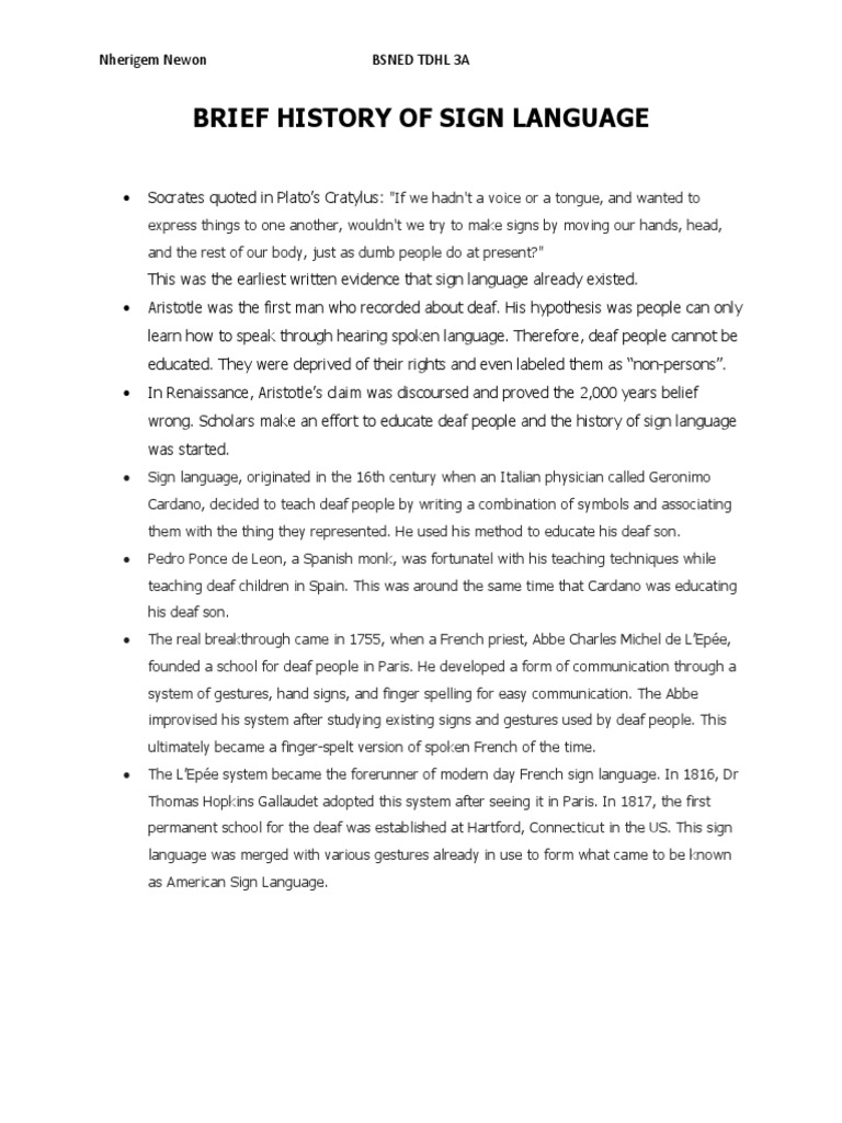 BRIEF HISTORY OF SIGN LANGUAGE PDF