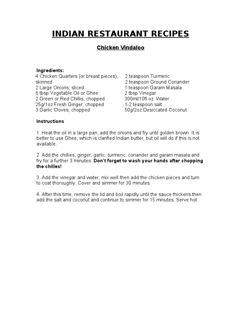 Indian Restaurant Recipes | PDF | Curry | Indian Cuisine