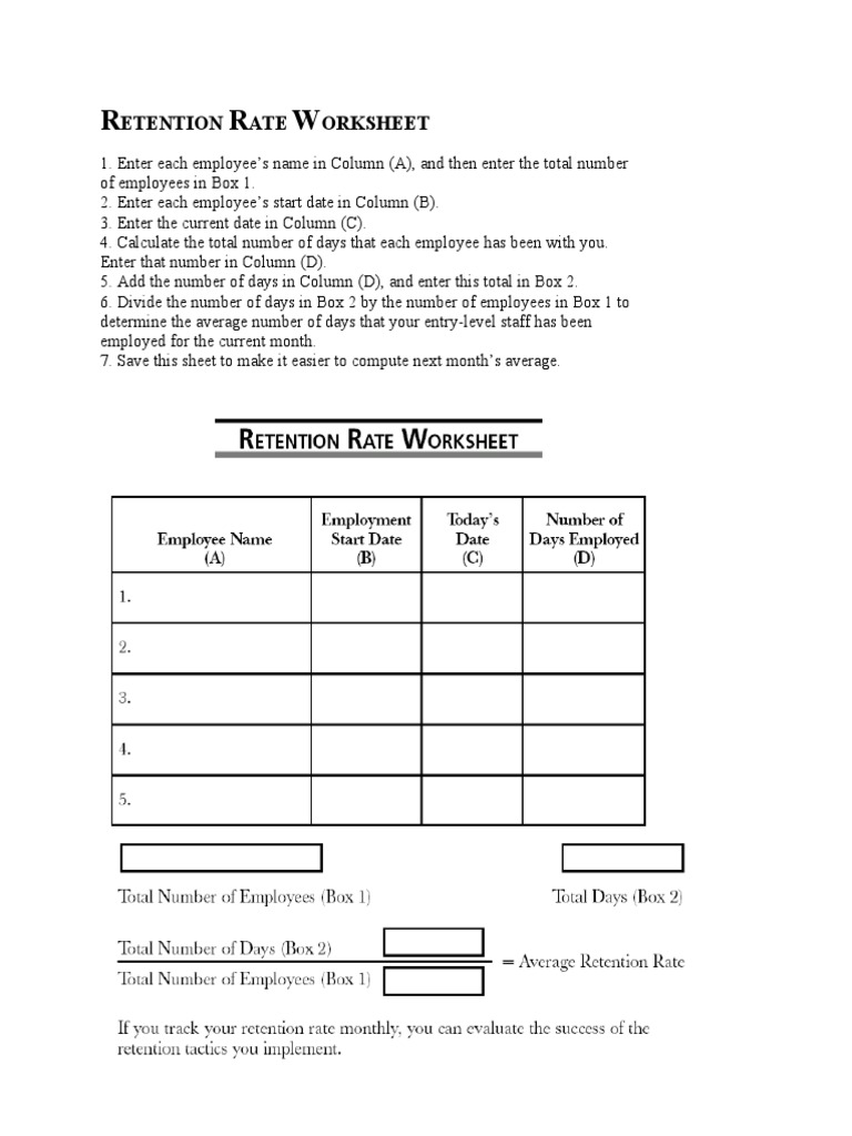 Retention Rate Worksheet 582 | PDF