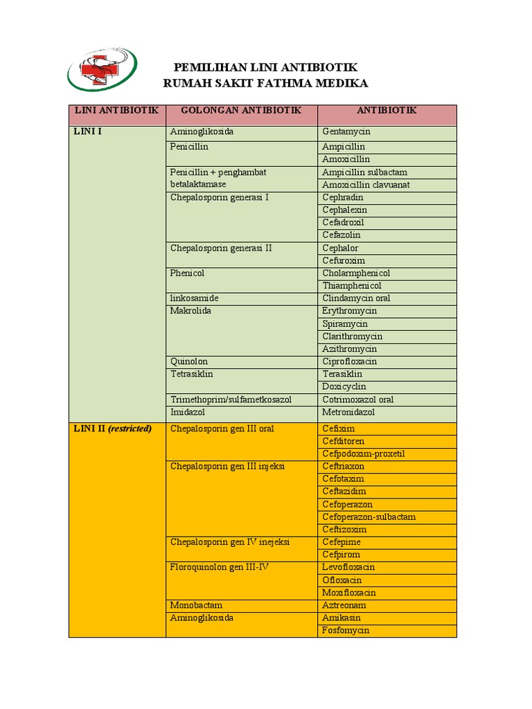 Penggolongan dan Lini Antibiotik RS Fathma | PDF