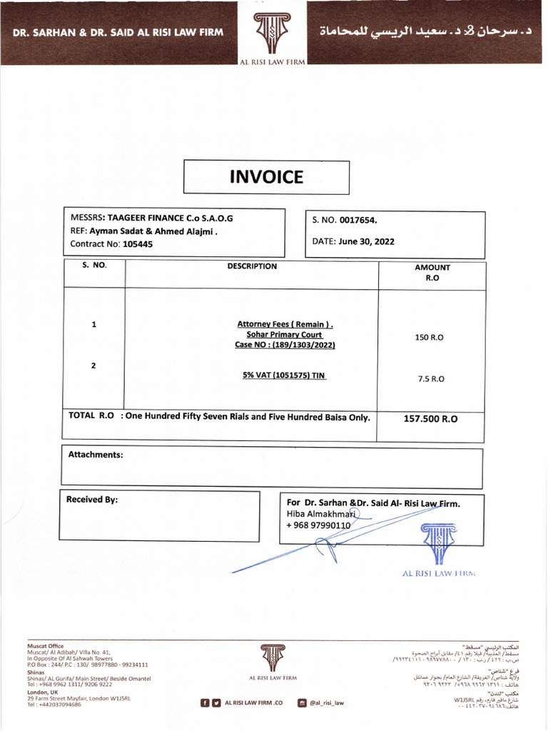 Invoice for Taageer Finance Services | PDF