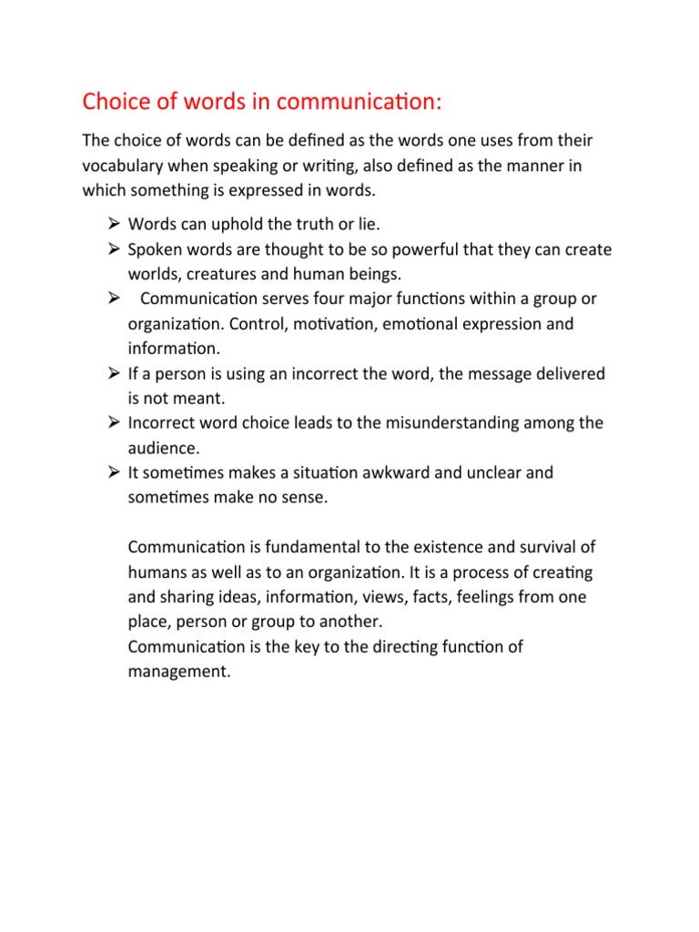 Importance of Word Choice in Communication | PDF