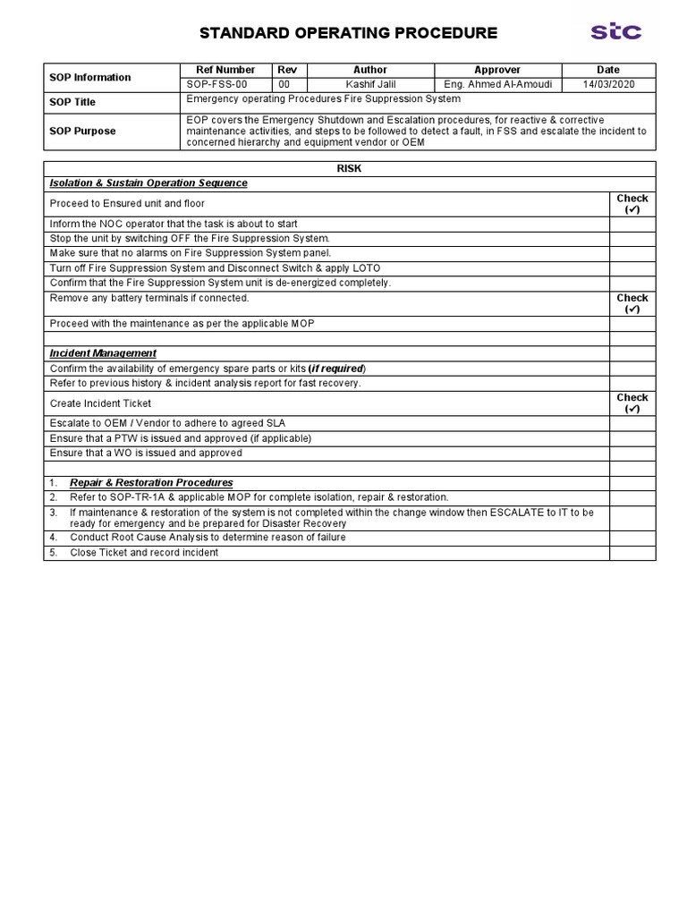 SOPFire Suppression System PDF Firefighting Emergency