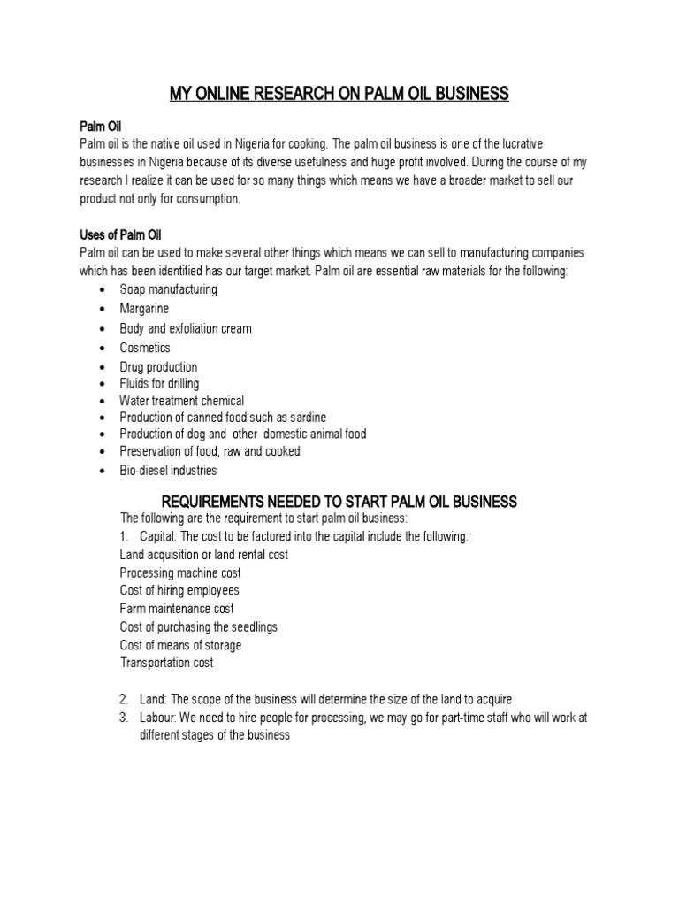 My Research On Palm Oil Business PDF Palm Oil Oil