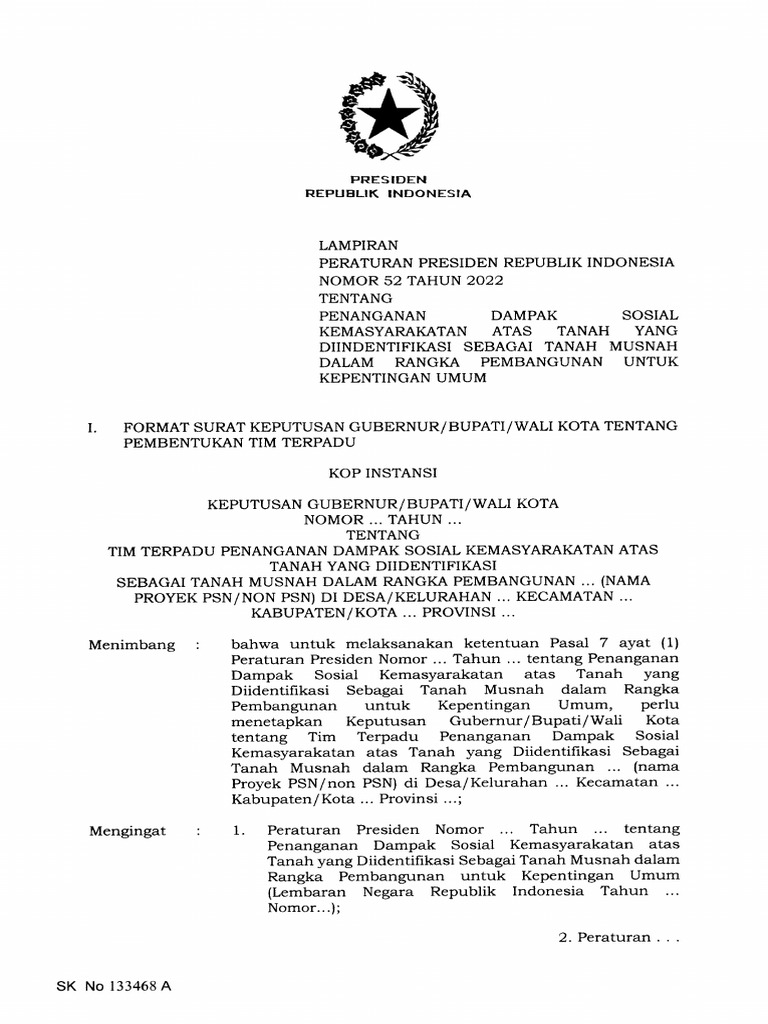 Lampiran Salinan Perpres Nomor 52 Tahun 2022 | PDF