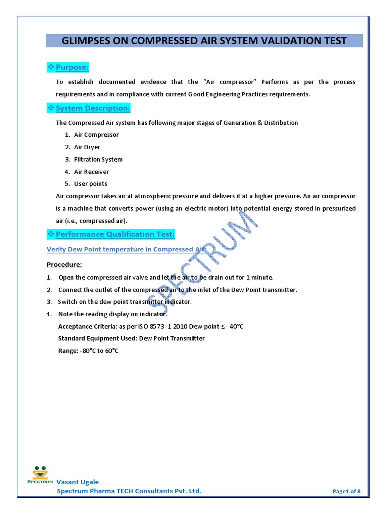 Glimpses On Compressed Air System Validation Test PDF Flow Measurement Verification And