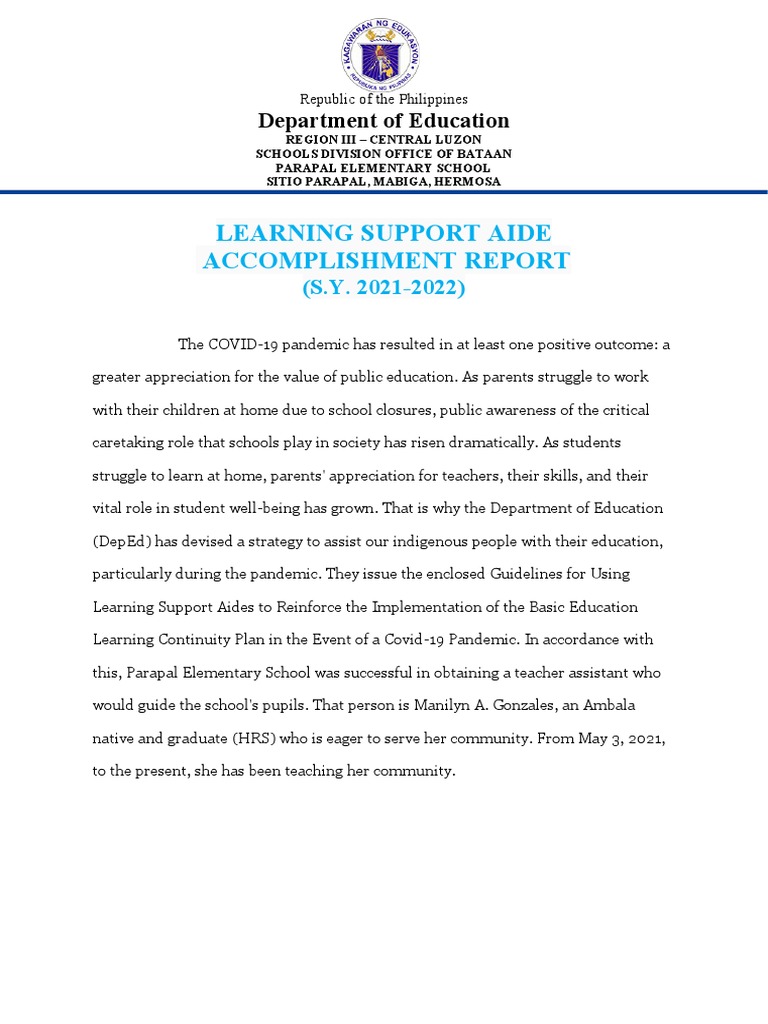 Learning Support Aide Accomplishments 2022 | PDF | Teachers | Learning