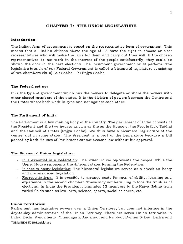 Structure and Powers of Union Legislature | PDF | Legislature | Public Law