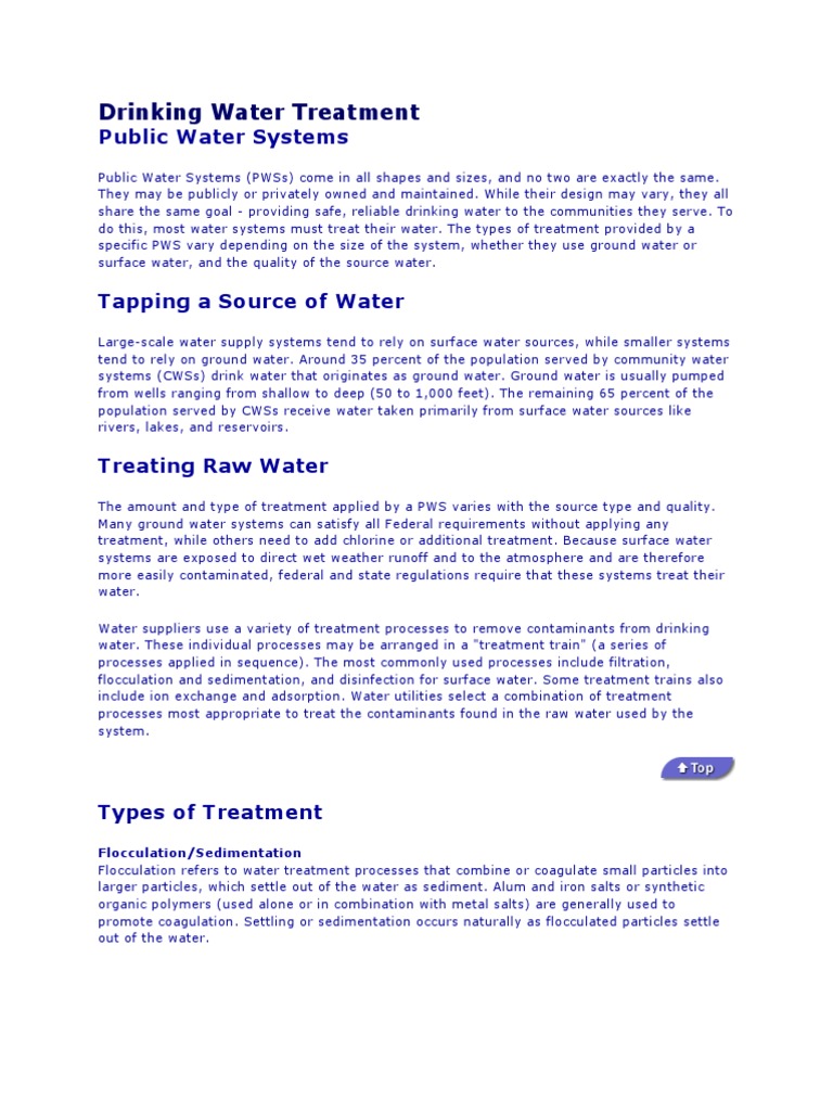 Drinking Water Treatment PDF Water Purification Water Supply Network