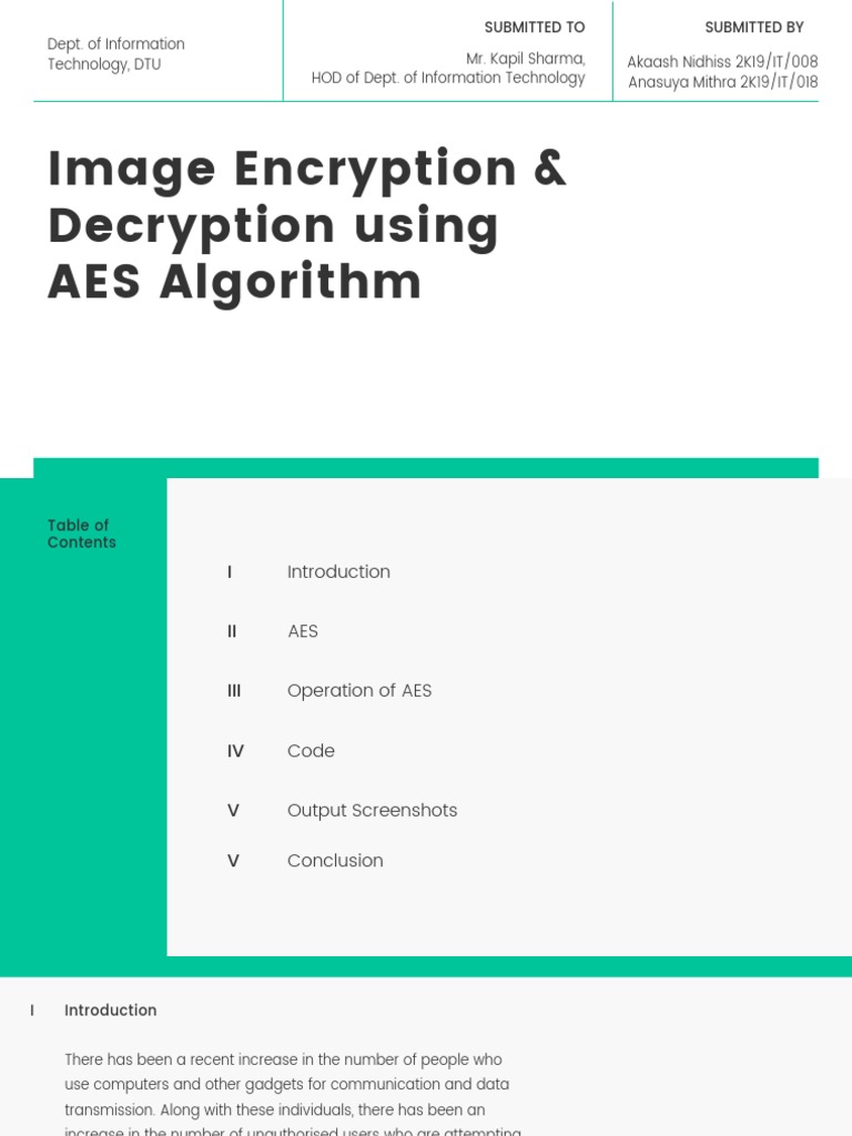 Image Encryption & Decryption Using AES Algorithm | PDF | Encryption ...