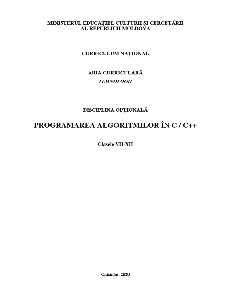 Programarea Algoritmilor in C CPP Aprobat CNC | PDF