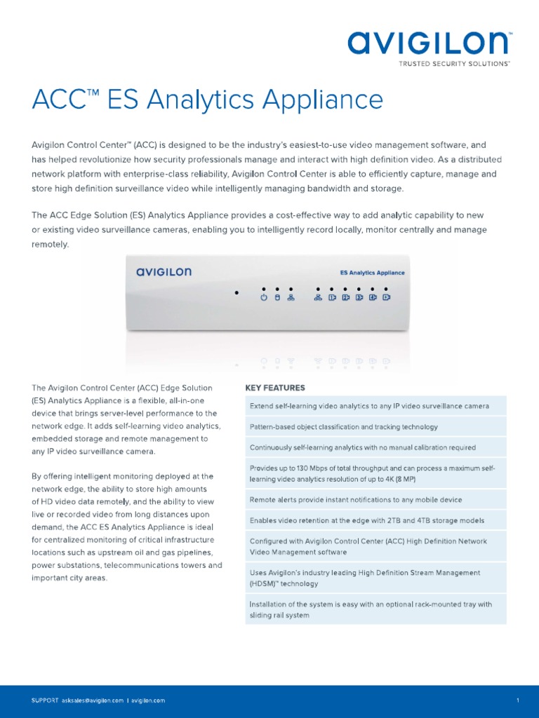 Avigilon ACC ES Analytics Appliance Data Sheet PDF
