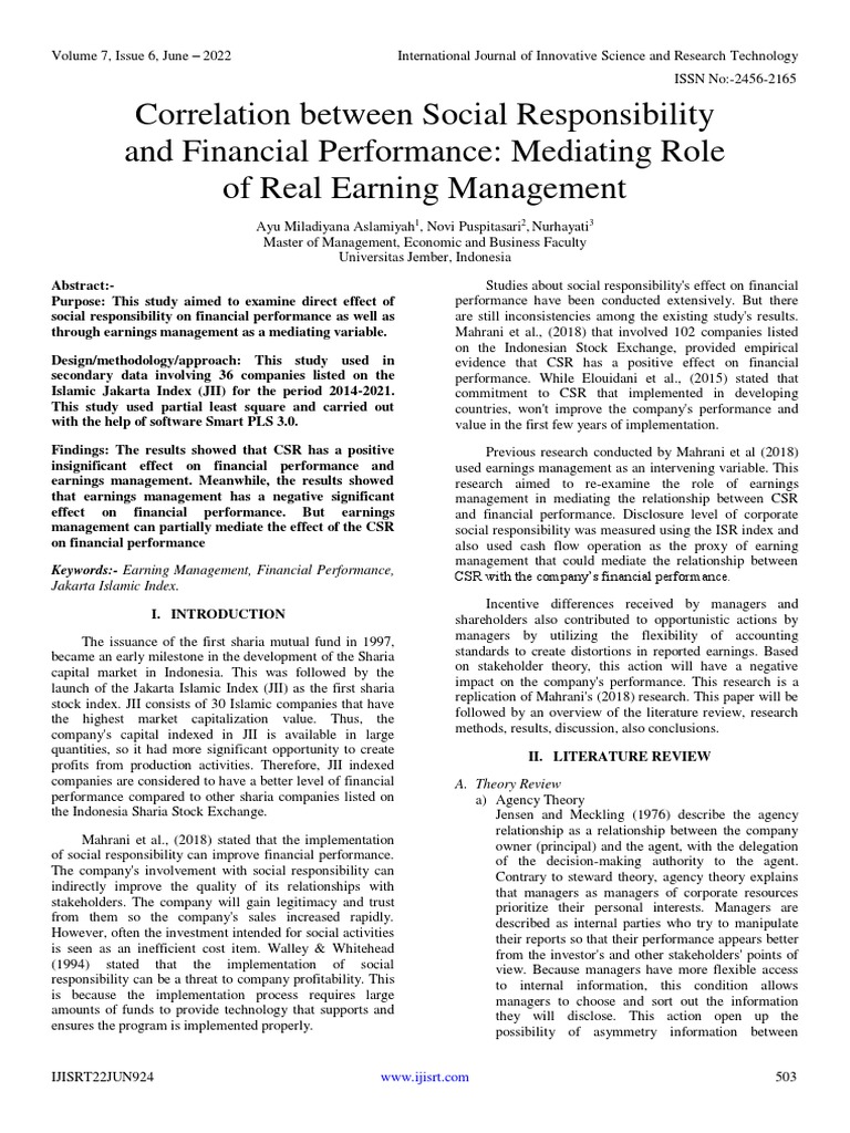 CSR and Financial Performance Study | PDF | Corporate Social ...