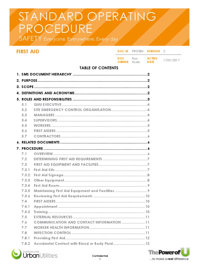 First Aid Management SOP for QUU | PDF | First Aid | Occupational ...