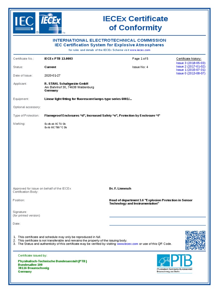 IECEx Certificate for Linear Light Fitting | PDF | Alternating Current ...