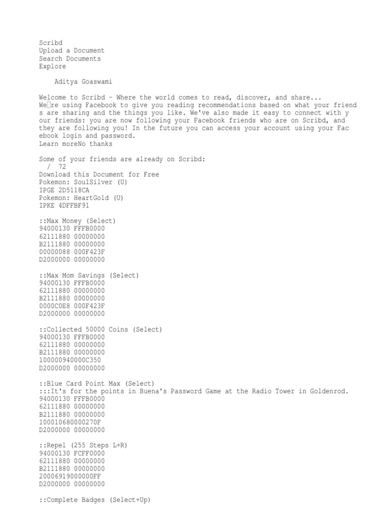 Action Replay Codes Heartgold