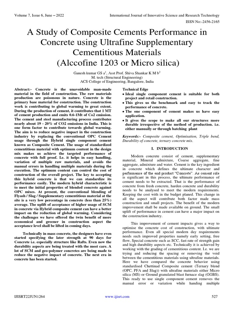 A Study of Composite Cements Performance in Concrete Using Ultrafine ...