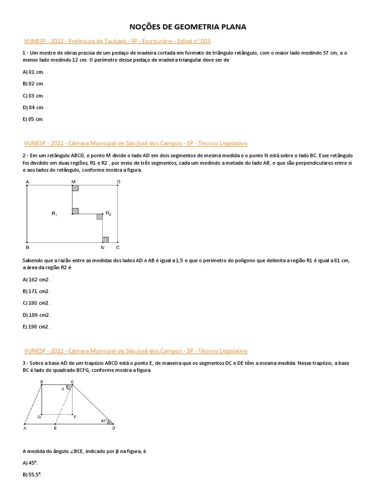 Questoes - Geometria Plana | PDF | Geometria Euclidiana | Triângulo