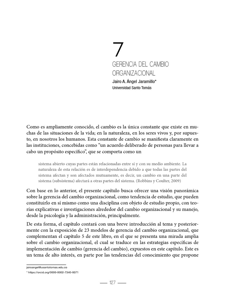 Gerencia del Cambio Organizacional | PDF | Psicología industrial y ...