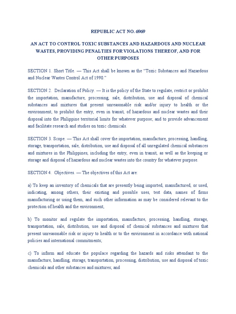 R.A.6969ToxicSubstancesandHazardousandNuclearWastesControlAct